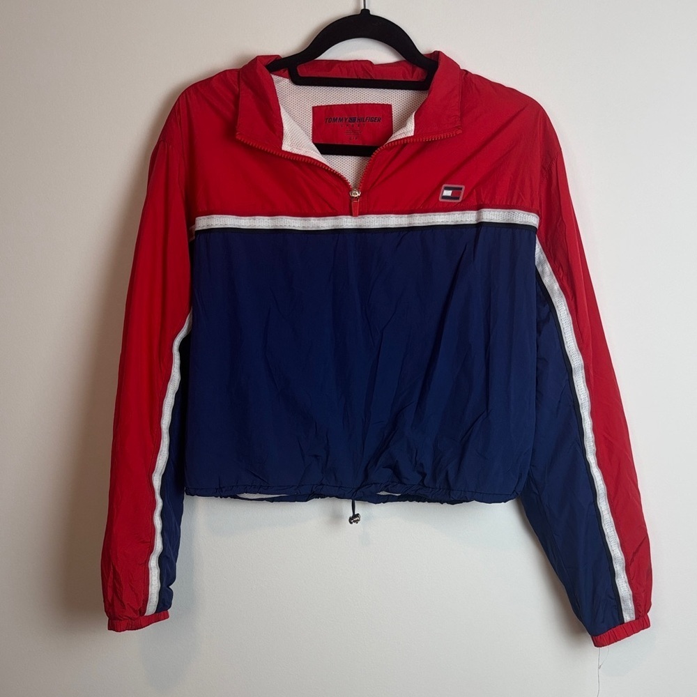 NWT Tommy Hilfiger Women's Red and Navy Bomber Jacket
